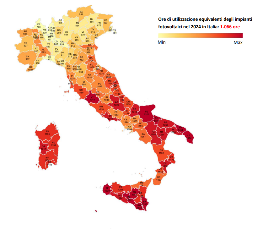 Fotovoltaico, poco più di mille ore l'anno