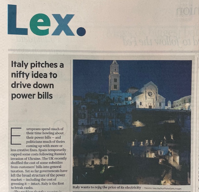 Il Financial Times promuove il DL Bollette